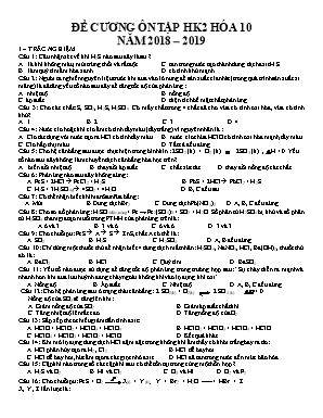Đề cương ôn tập học kì II môn Hóa học Lớp 10 - Năm học 2018-2019